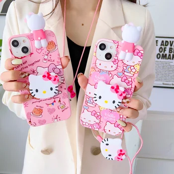 Hello Kitty Caz Telefon Cu Suport Frânghie Pentru iPhone 6 6s 7 8 X Xs Max XR 11 12 13 14 15 Pro Max