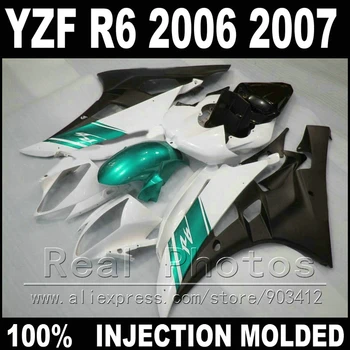 De vânzare la cald body kit pentru YAMAHA R6 carenaj kit 2006 2007 turnare prin Injecție turcoaz alb-negru mat 2006 2007 YZF R6 carenajele