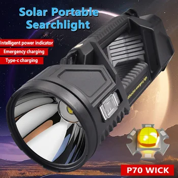 Noi P70 Încărcare Solară Searchlight în aer liber Multi-funcție de Iluminat cu LED-uri de Mare Putere Lanterna de Lungă Distanță USB Mână Lampa de Camping