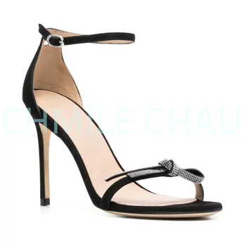 Elegant Lux de Designer pentru Femei Sandale Cristale cu Toc Stiletto Stras Arc Curea Glezna Petrecere Pantof Rochie Plus Dimensiune 57-CHC-30