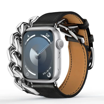 Piele de Oțel Lanț de Curea pentru Apple Watch Ultra 49mm 9 8 7 41mm 45mm SE 6 5 4 40mm 44mm Watchband pentru iWatch Seria Ultra 2 49MM