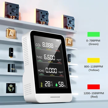 5 În 1 de CO2 Metru Digital de Temperatură și Umiditate Tester Senzor de Calitate a Aerului Monitor de Dioxid de Carbon Tvoc Hcho Detector