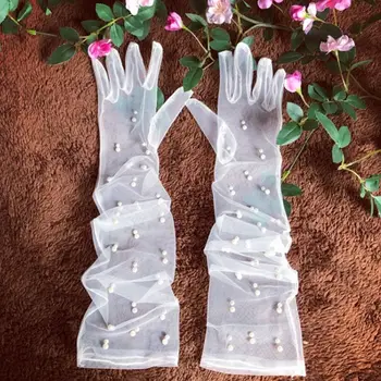 Mireasa Rochie de Mireasa Lung Accesorii Tifon Artificial Alb Perlat alb mănuși elegante luva pra casamento brauthandschuhe