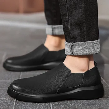 Pantofi pentru bărbați 2023 Înaltă Calitate Alunecare pe Pantofi Casual din Piele de Primăvară și de Toamnă Rotund Deget de la picior Solid Concis Low-toc Pantofi de Lucru de zi cu Zi