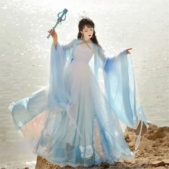 Hanfu Femei Rochie De Carnaval, Cosplay Costum Petrecere Tematica Tinuta Antice Chineze Tradiționale Hanfu Rochie Gradient Albastru Rochie De Dans