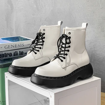 Brand Design Unisex Platforma Indesata Toc Om Glezna Cizme Toc Gros Bărbați Înălțimea Creșterea Botine Toamna Iarna Luptă Pantofi