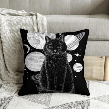 Pisica Neagra Cu Planeta Luna Poliesterică Pernă Pentru Dormitor Mașină Decorative Kawaii Pernă Acoperă