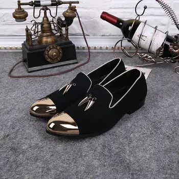 Rochie Ascuțite Negru Pantofi Oxford Respirabil Nunta Formala Pantofi Slip Pe Moda Apartamente De Aur Rotund Toe Pantofi Casual Pentru Barbati