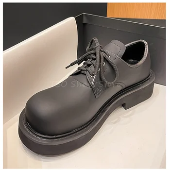 Degetul mare Derby Pantofi pentru Bărbați și Femei Stil Britanic Lega Rotund Deget de la picior cu Talpă din Piele Neagră Pantofi de Brand Design Domn Pantofi