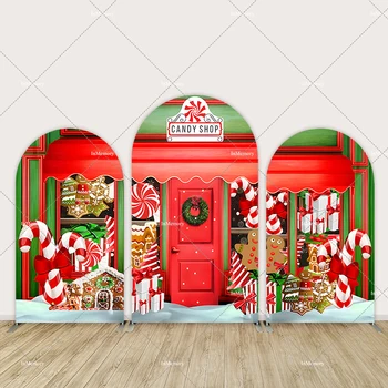 Noel Decor 2023 Roșu Crăciun Candy Shop Arc Acoperi Fondul pentru Copii Copil Natale Fundal Chiara Perete Arcuit Banner