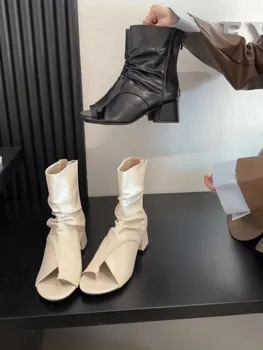 Femei la Jumătatea Vițel Cizme Pointe Pantofi de Lux de Designer Cizme-Femei Ascuțite Moda Sandale Joase 2023 Cauciuc Med Doamnelor Subliniat Toe