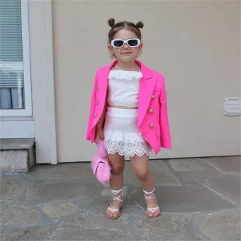 Moda Fetita Blazer Palton de Primavara Toamna Noua cu Mâneci Lungi de Top Roz General pentru Copii Haine Copii Exterior Poarte Sacou 1-12Y
