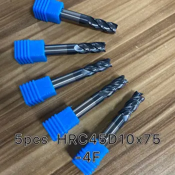 5* HRC45 D10 x 75 -4F sfat diametru 10mm 4 Flaut frezei CNC Milling Cutter Biți CNC biți Spiral milling cutter HRC45D10x75-4F