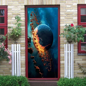 Univers 3D Planeta Ușa Autocolante Spațiu Ușa Decal Spațiul Cosmic Cerul Înstelat Murală Poster Tapet Living Decor Dormitor