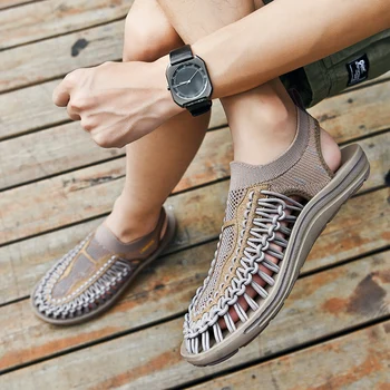 Vara Sandale Barbati papuci de Plaja Manual de Țesut Design Respirabil Casual Pantofi de Plaja si Usor Moale de Jos în aer liber Sandale
