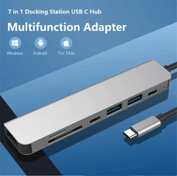 7 în 1 Hub USB Concentrator Compatibil HDMI Docking Station Tip C Adaptor Splitter 3 0 2.0 3.0 Docking Extensie pentru Laptop PC