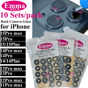 EmmaHelp 10set/pachet Camera din Spate din Sticla pentru iPhone 11 13 15 Pro Max 13MINI XS 14plus 12Pro Cam Spate Capac Obiectiv + Autocolant Adeziv