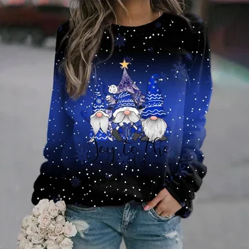 Femei Vrac Casual Gât Rotund cu Mâneci Lungi T-shirt de Toamna/Iarna de Moda de Craciun Imprimate, Tricotate Streetwear Topuri S-5XL
