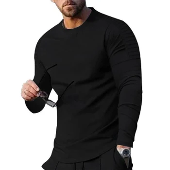 Barbati Slim Fit Mâneci Lungi tricou cu Muscle Tee de Design și O Răscroială la Modă și Confortabil în Roșu/Negru/Caise