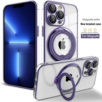 Placare Clar Inel Magnetic Titularul de Caz Pentru iPhone 15 14 13 12 11 Pro Max X XS XR 8 7 Plus SE3 Pentru Magsafe Wireless de Încărcare a Acoperi