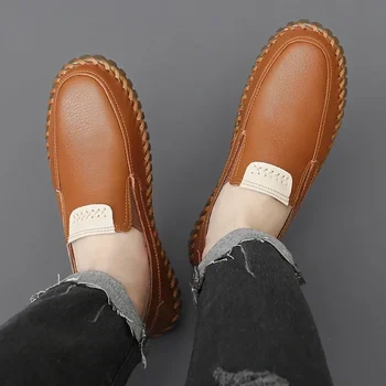 Pantofi pentru bărbați 2023 Plus Dimensiune în aer liber Barbati Casual Pantofi Slip pe Zi sex Masculin Apartamente Rotund Deget de la picior de Cusut Fund Moale Om Pantofi de Piele