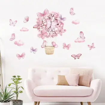 Decor acasă Balon cu Aer Cald Decalcomanii de Fluture Roz Coș de Autocolante Autocolante de Perete 3D Impermeabil Mucegai Dovada Decalcomanii