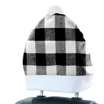 Crăciun Scaun Auto Tetiera Acoperi Moș Crăciun Pălărie Mașină De Odihnă Cap Capac Rosu Negru Buffalo Plaid Auto Interioare Accesorii De Craciun