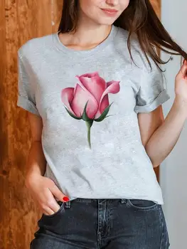 Maneci scurte Tipărite Femei de Îmbrăcăminte de sex Feminin T de Moda Floare Dulce Tendință Drăguț Stil Casual Tee Haine de Vară Grafic T-shirt