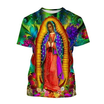 Bărbați și Femei T Shirt Guadalupe Fecioara Maria din Mexic 3D de Imprimare Tricouri Unisex Casual, O-gat Maneci Scurte Topuri Supradimensionate T-shirt