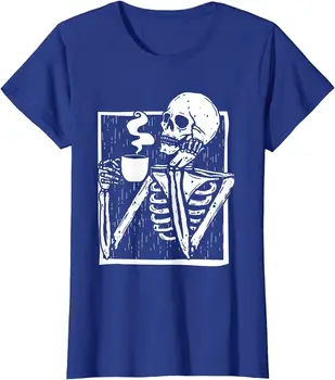 Halloween consumul de Cafea Scheletul Craniului Amuzant Cadou Doamnelor Crewneck T-Shirt mâneci lungi