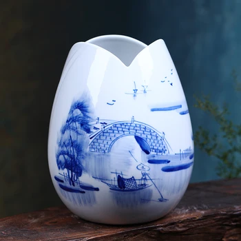 Ceramica de Flori Mici, Flori Recipient de Mana Vopsite în Albastru și Alb Portelan Farmecul de Lotus Decor de Moda Familie Simplă