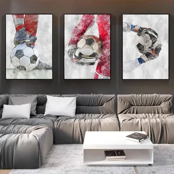 Acuarelă de fotbal poster abstracte moderne de imprimare de perete de arta, printuri si fotografii pentru acasă decorare camera de zi HD panza pictura