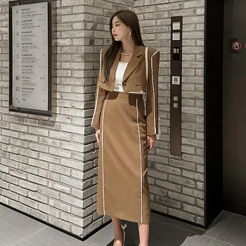Noua Toamna Moda coreeană Fusta Seturi de Femei cu Maneci Lungi Scurte Blazer Coat + Slim Fuste Lungi Două Seturi de Piese OL se Potriveste Cu Eșarfă