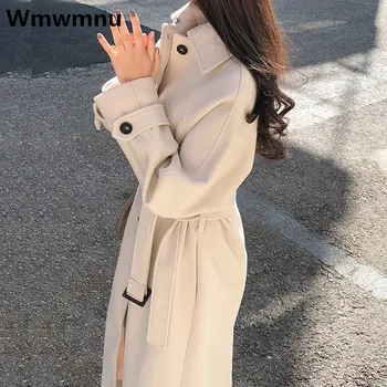 Moda Coreeană Amestecuri De Lână Trenci Haine Îngroșa Femei Sobretudo 2023 Iarna Centura Elegant Palton Lung Groase De Bumbac Căptușit Sacou