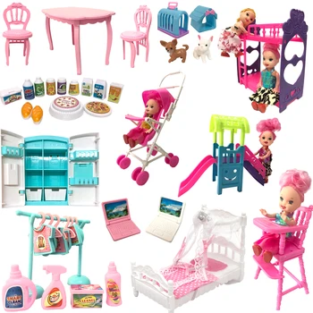 NK se Amestecă Papusa Mobilier casă de Păpuși Copil Cărucior Fotoliu Pat Supraetajat Leagăn Drăguț Diapozitiv Frigider pentru Barbie Accesorii Pentru Kelly Jucărie JJ