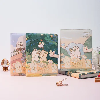 Iepure drăguț Full-color de Carte de Mână Super Drăguț Elev Fetelor Inima Ilustrații de Artă Placat cu Aur Pu Note Cataramă Magnetică Carte