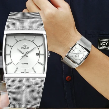 WWOOR de Afaceri de Moda Bărbați Ceasuri Impermeabil Argint Bărbați Cuarț Ceasuri de mână de sex Masculin Ceas Brand de Top de Lux ceasuri Relogio Masculino