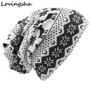 LOVINGSHA Brand Fata Chelioși Și Căciuli de Toamnă Și de Iarnă cu Dublă utilizare Pălării Pentru Femei subțire Design Geometric Femei Eșarfă HT051