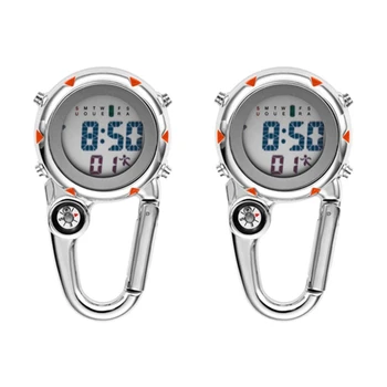 NOU-2X Clip Pe Carabină Ceas Digital Luminos Ceasuri Sport Carabină Ceas Pentru Excursioniști Alpinism în aer liber Orange
