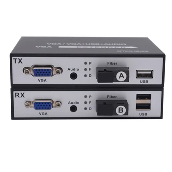 VGA Convertor Fibra cu KVM USB Audio de 3,5 mm,SC optic modulul Video pentru Fibre Extender,Singlemode de până la 20 km,O pereche