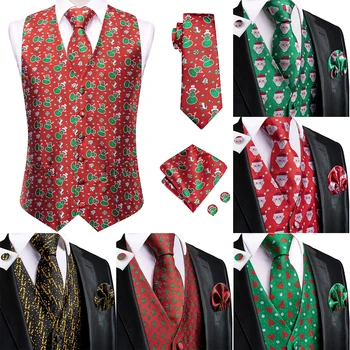 Hi-Cravată Crăciunul Vestă de Bărbați Cravată Roșie de Afaceri de Mătase Rochie Formale Subțire fără Mâneci Jacheta 4PC Batista Buton Paisley Costum Vesta