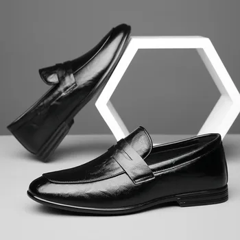 Noi Britanic Mens Formale Pantofi Primavara Toamna Casual Culoare Solidă Din Piele Pantofi Versiunea Coreeană De Moda Cu Un Pas Mans Pantofi De Afaceri
