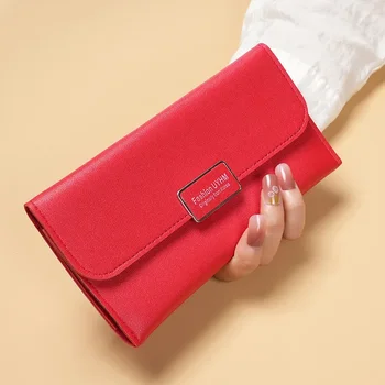 Nouă femei portofel versiunea coreeană de trei ori mai lungă în carouri catarama deține sac multi-card din piele pu money clip card sac
